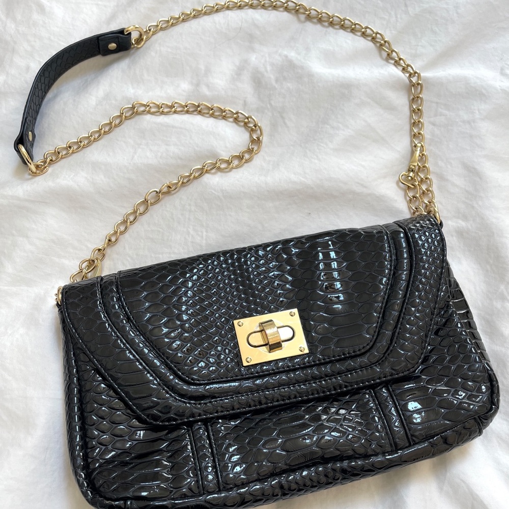Steve Madden Croc Embossed Patent Leather Shoulder Chain or Clutch Bag